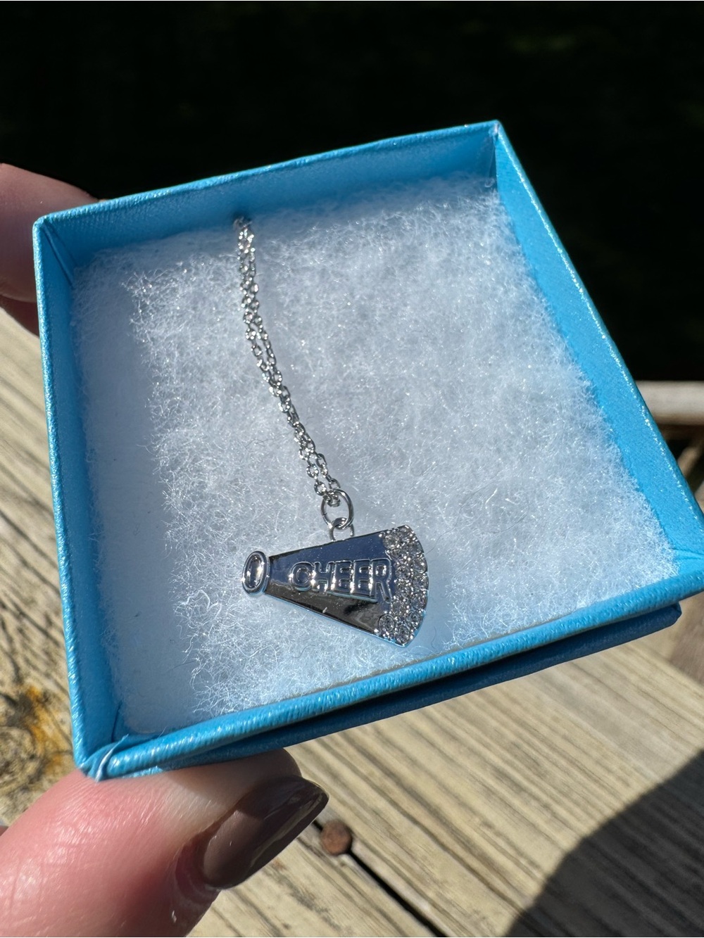 Silver 'CHEER' Megaphone Pendant Necklace - Silver touchstone crystal